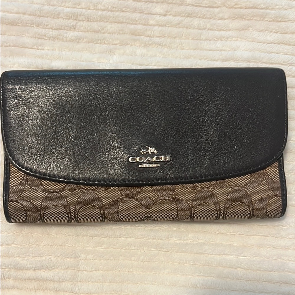 Coach Black and Brown Wallet with Signature Monogram